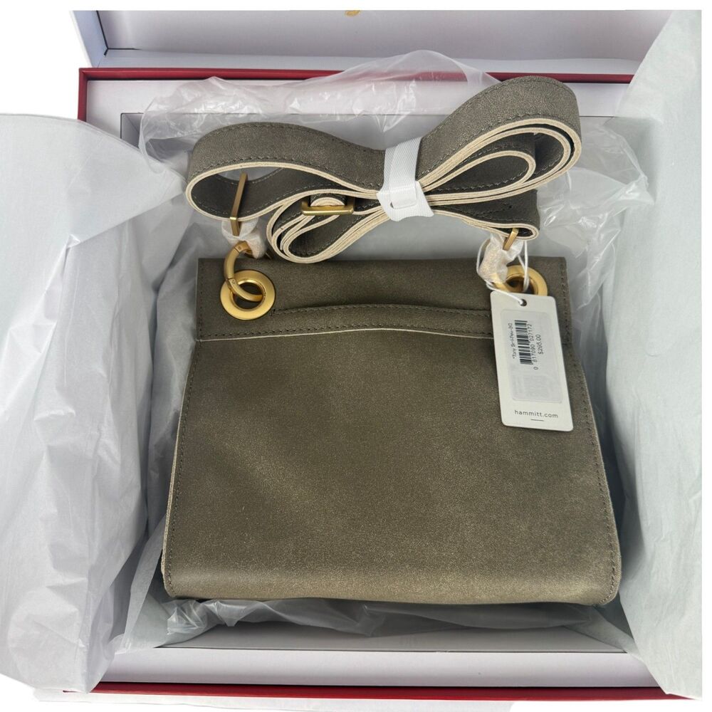 Hammitt Tony Small Pewter Crossbody NIB Brushed Gold Leather - Picture 3 of 15